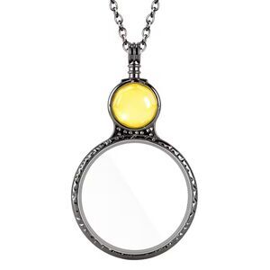 Yellow Gemstone Magnifying Glass Necklace Round Lens Pendant Retro Crystal Charm